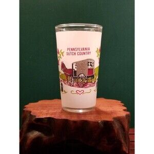 Vintage Pennsylvania Dutch Country 10 Oz Drinking Glass 4.75" H 2.6" Diameter